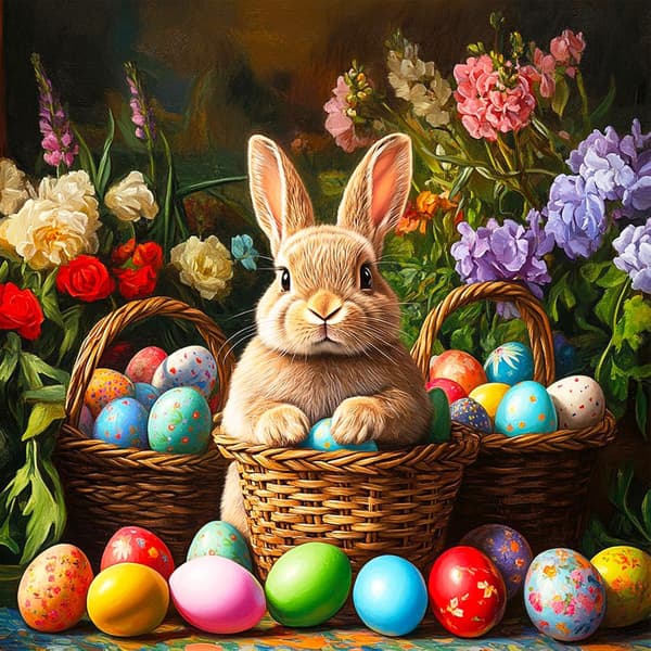 5D Easter Diamond Painting Kits for Adults, DIY Rabbits and Colored Eggs DIY 12×12in