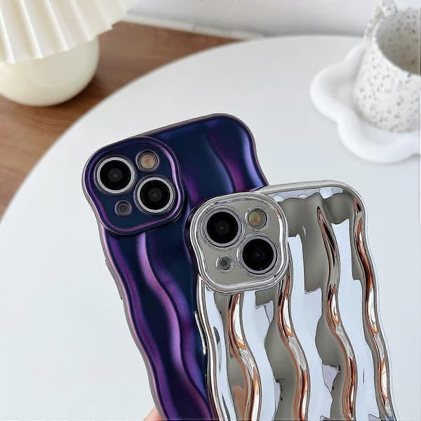 Water Wave Pattern Wavy Frame Soft Compatible with iPhone Case (Grey, iPhone 14)