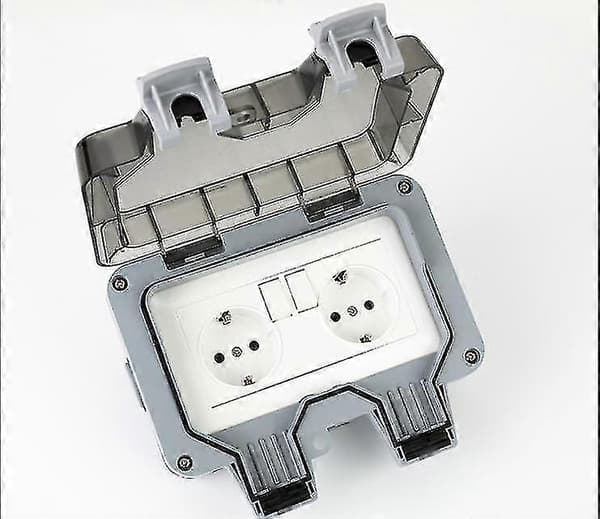 Waterproof Outdoor Socket with Switch, Waterproof Junction Box, Double Wall Outdoor Socket for Kitchen, Bathroom, (1 Piece, Grey)