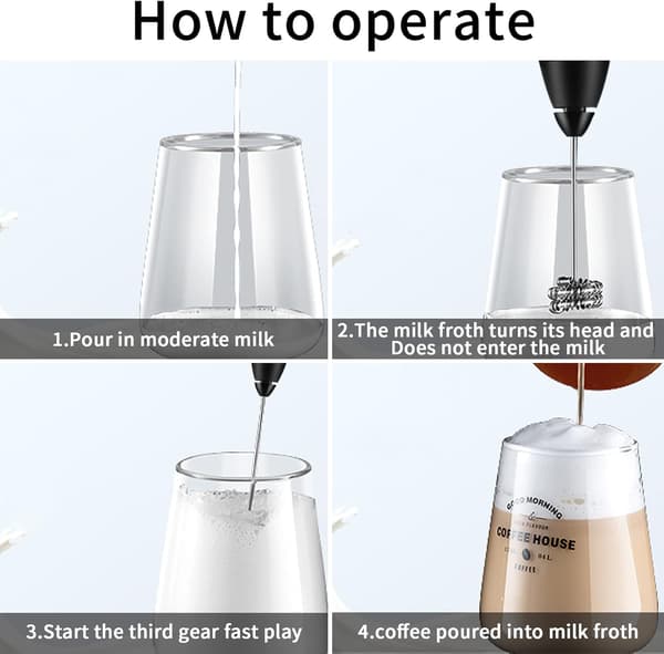 3-speed Adjustable Milk Frother with 2 Different Whisks