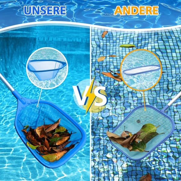Pool Surface Skimmer Net, Pool Bottom Net with 1.14m Sturdy Aluminum Pole, 13cm Deep Net with 4-Piece Pole for Pool