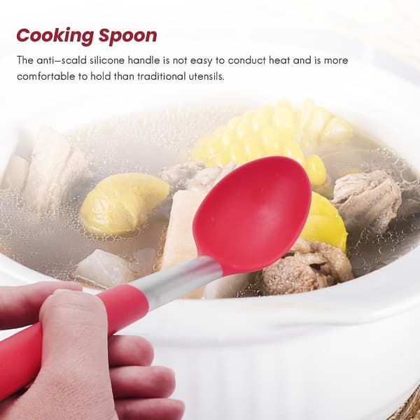 Silicone Cooking Spoon 2 Non-Stick Solid Ladle Heat-Resistant Kitchen Utensil For Spoon BlackRed