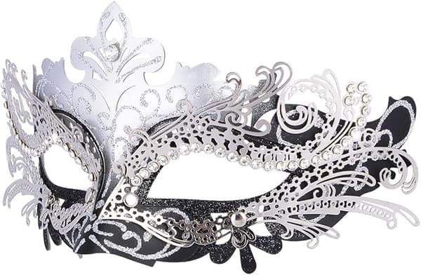 Venetiansk maske (sort sølv), til maskeradebal og kostume, til kvinder