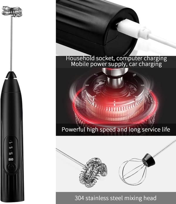 3-speed Adjustable Milk Frother with 2 Different Whisks