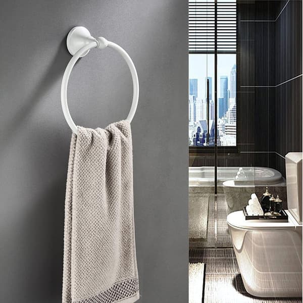 White Towel Ring, Brass Fabric Ring Wall Mounted Bathroom Accessory