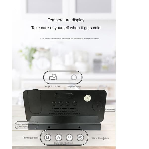 LED Digital Projection Alarm Clock 180° Rotation Mute Electronic Clock Ceiling Projector Alarm Clock for Bedroom White