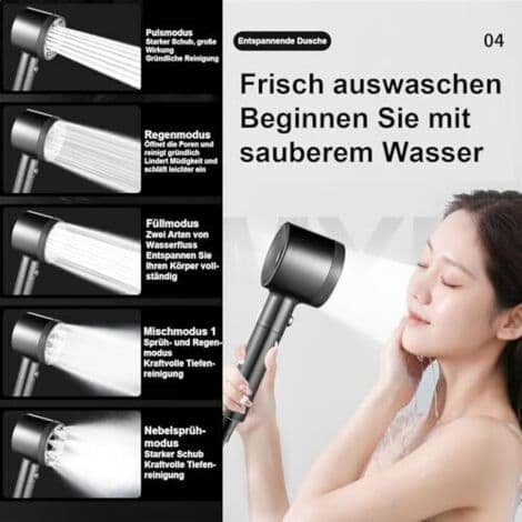 Brusehoved, vandbesparende brusehoved, håndbruser med 5 strålemønstre, højtryksbrusehoved med filter, vandbesparende brusehoved