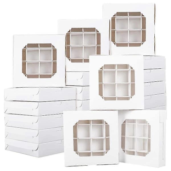 16 Compartment Dessert Box with Window Western Pastry Box Compartment Baking Box for Chocolate Dessert Plate 20pcs