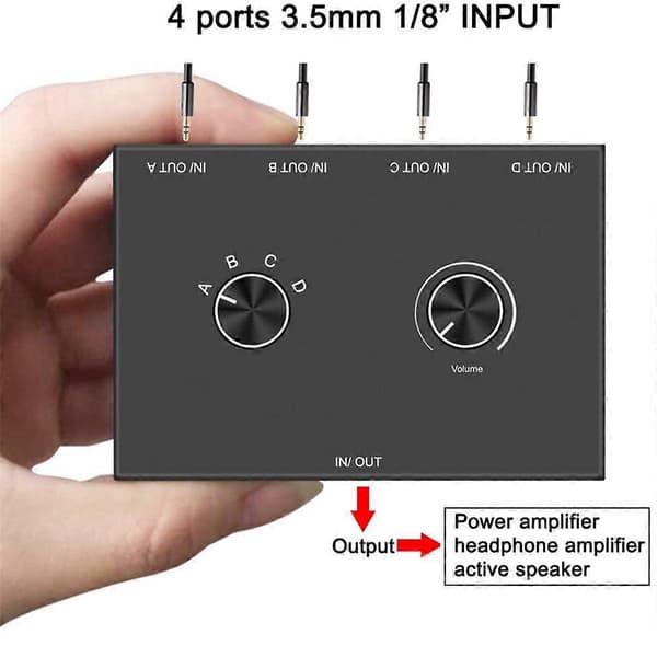 4-vägs 3,5 mm Jack Audio Switcher Stereo Bi-Directional Audio Switch Splitter Box 4 in 1 Out Hörlurar