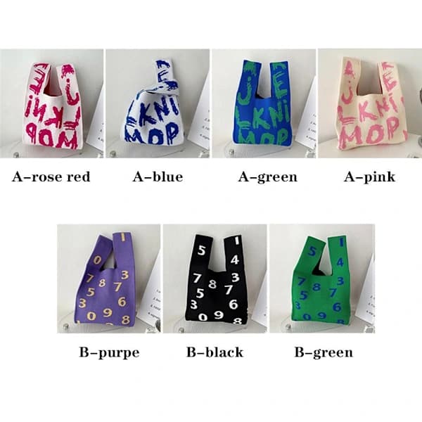 Knitted Handbag Wrist Bag PINK RED B B Rose Red B-B