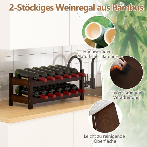 Bambus vinstativ til 12 flasker, 2-lags holder 2150