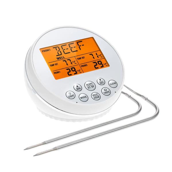 Digitalt kjøtttermometer med 2 prober, LCD-bakgrunnsbelyst display Smarte koketermometre