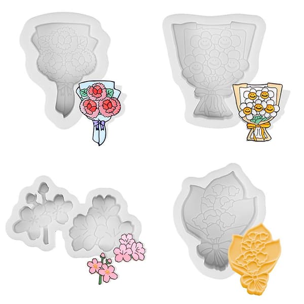 Moussekage 3D Buket Blomster Silikoneform DIY Fondant Sukker P