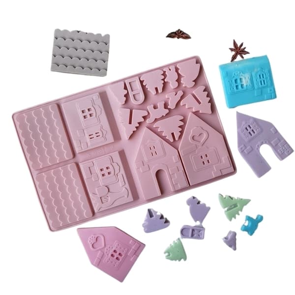 Silikonform for julehusbygging – Bygg ditt eget pepperkakehus Rosa pink