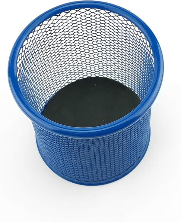 Blå, diameter 9 cm metallpennholder - rund metallpennholder