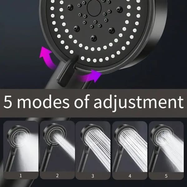 Handheld Shower Head with 5 Modes - Wall-Mounted, Incl. Bracket and Flexible Hose