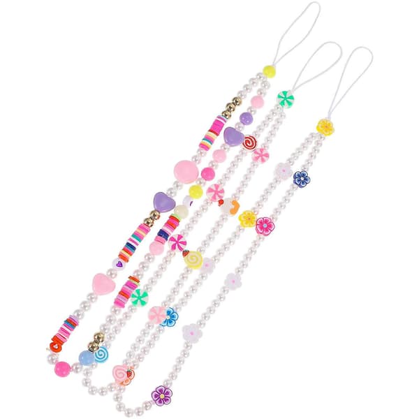 Phone Lanyard Strap Mobile Phone Accessory Pearl Bracelet Gift 3pcs