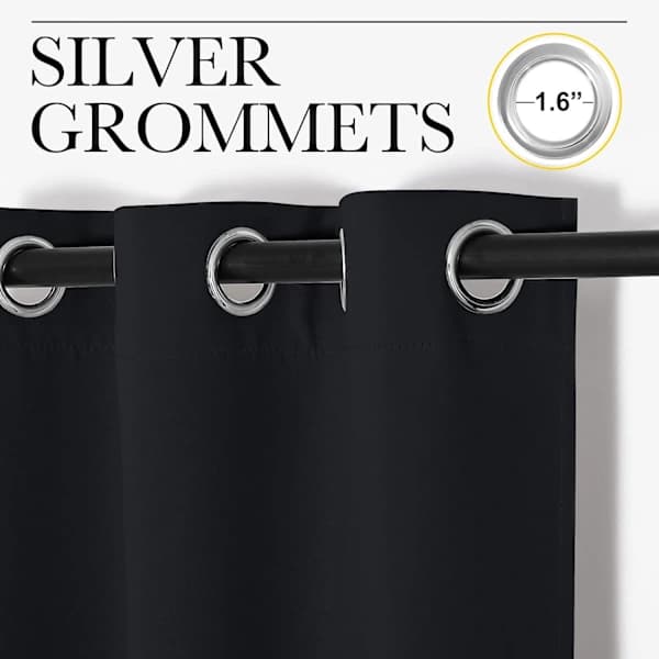 Kolsvarta Solida Termisk Isolerede Øjet Mørklægningsgardiner (2 Paneler, 107 cm Brede x 160 cm Lange, Sort)