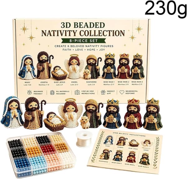 3D Pärlad Julkrubba Figurin kit, DIY Julpysselset För Vuxna -