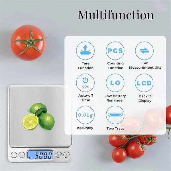 Kitchen Scale 3kg/0.1g Digital Kitchen Scale Weight Grams and Ounces for Baking Cooking Coffee LCD Display Hanging Hook