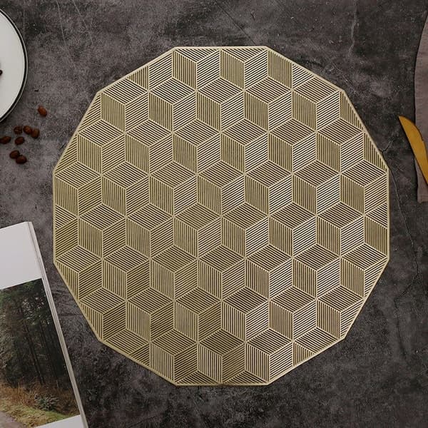 Gold Placemats for Dining Table Set of 6 Hollow Square Pattern Table Mats for Wedding Table Decoration