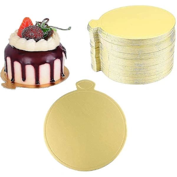 100 stk. kakebrett, runde moussekakebrett, runde kakeunderlag i papp for moussekaker, gullfarget cupcake-kakebunn mini dessert