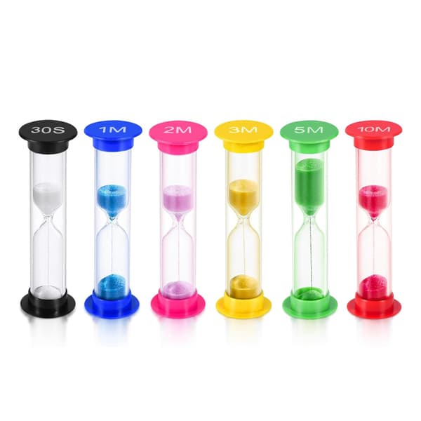 Sandtimer, 6 fargede timeglass 30 sekunder / 1 minutt / 2 minutter / 3 minutter / 5 minutter / 10 minutter sandklokke, sandglass