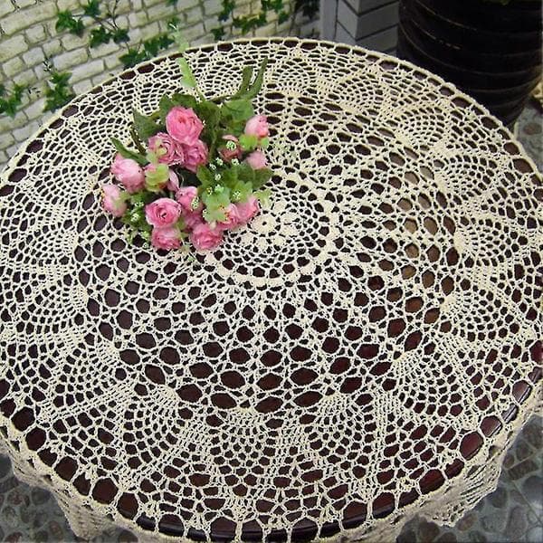 New Round Hand Crocheted Cotton Doily with Hollow Pattern for Wedding, Dining Table, Cover 100cm