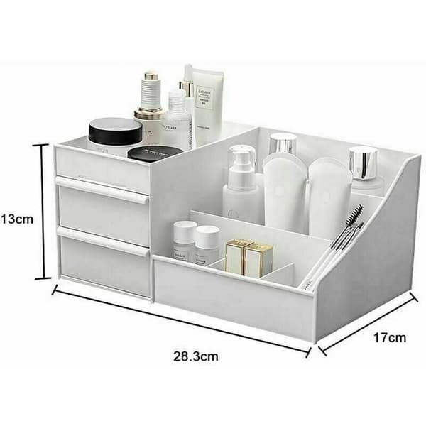 Desktop Cosmetic Storage Box with Drawers, 28.5 x 18 x 13 (White)