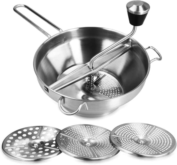 1 pc Stainless Steel Food Mill with 3 Sieve Inserts - for Jam, Mashed Potatoes, Silver