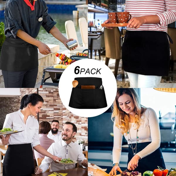 6 Pieces Waist Aprons, Waterproof Chef Aprons, Half Apron for Kitchen DXGHC