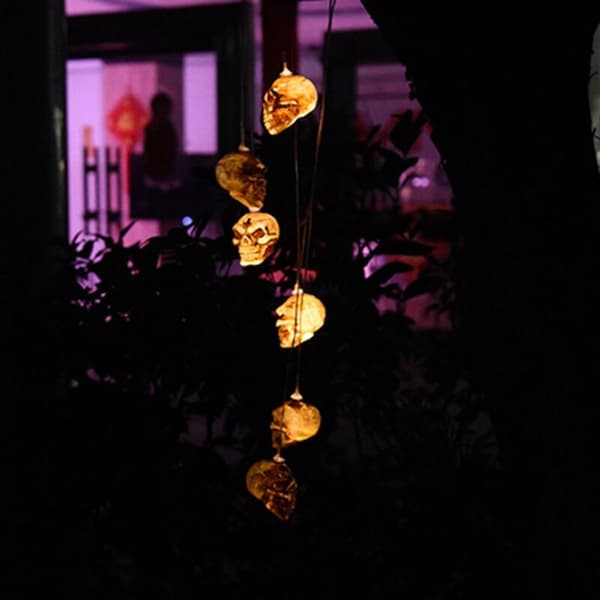 Halloween-dekoration - Udendørslys, solcelle-vindklokke med kranie, velegnet til udendørsfester, jul