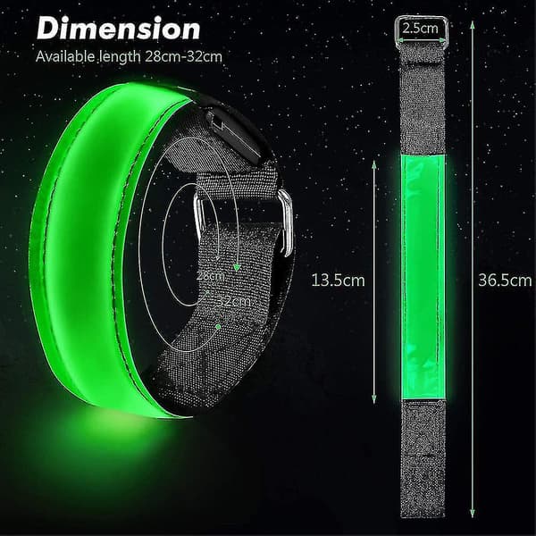 2-pack running lights for runners, rechargeable LED armband, reflective Green Green
