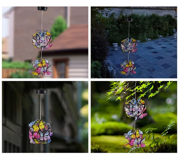 1 Stykke To-Kule Solcellelampe Sommerfugl, Hagedekorasjon