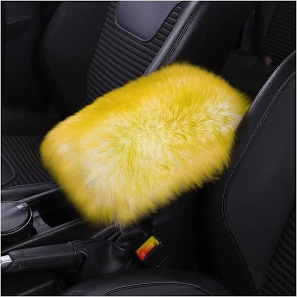 Furry Auto Center Konsolldeksel, Ekte Saueskinn Ull Pels Bil Armlene Sete Boks Deksel