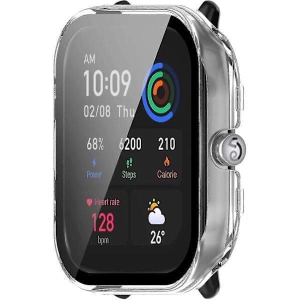 Scratch-resistant PC Protective Case with HD Tempered Glass Screen Protector for Amazfit GTS 4 (Transparent)