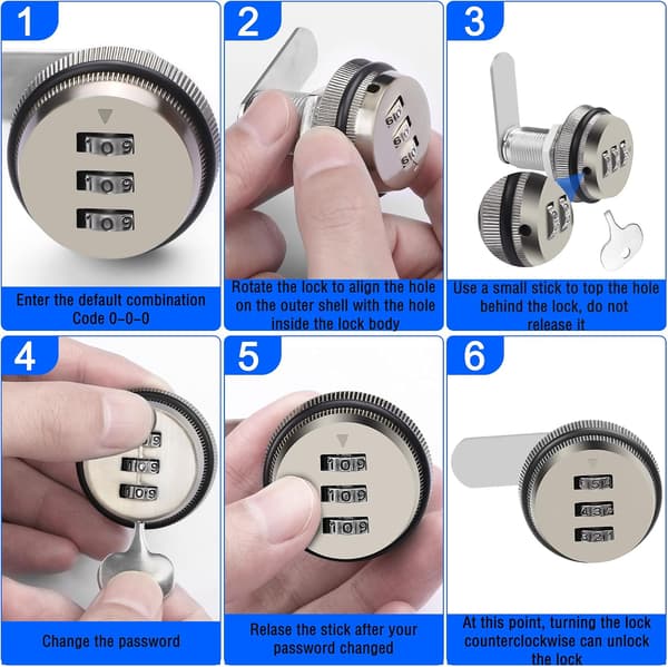 Combination Lock, Password Lock for Drawer with Cylinder and Chrome Finish, Security Lock for Drawer