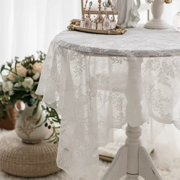 Rektangulär duk, rund spetsduk, dessertduk, vintage spets vit rund duk, 150*150 cm