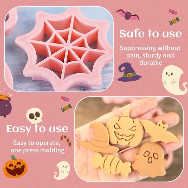 8 Halloweenkageforme - 3D-plastforme, spøgelse græskar kat bageværktøj - til kager, bagværk, småkager