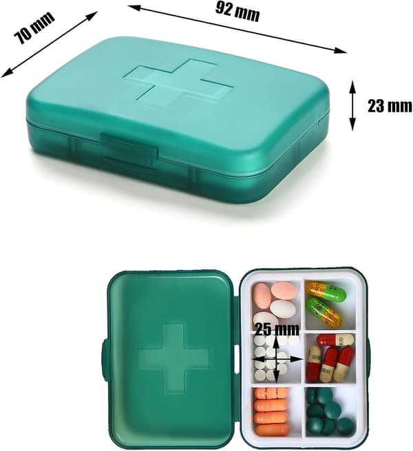 Portable Weekly Pill Box with 6 Compartments, Holds Medicine DXGHC