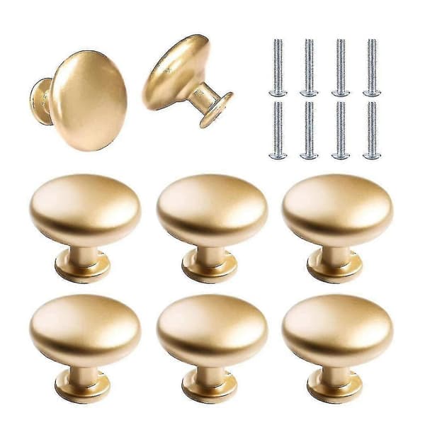 8-pack Aluminum Alloy Cabinet Knobs, Round Drawer Pulls with Screws for Kitchen Cabinets, Dressers, Gold 29 x 26 mm