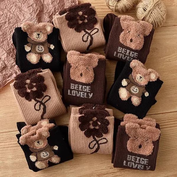 Bløde og varme sokker 3-pak - Fluffy hjemmesokker unisex størrelse 36-42 - Sort bjørn