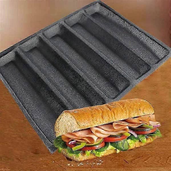 2 stk Silikon Perforerte Bakeformer Sandwichform Fransk Brødform Matte 5 Brød Non-Stick Bakeplater[D]