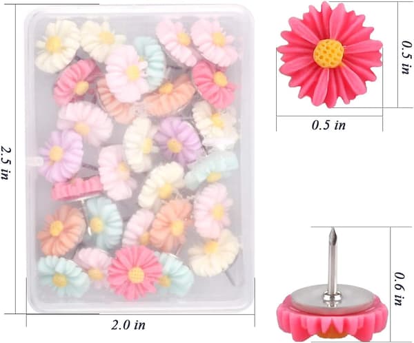 30 blomstrete tegnestifter, blomstrete tommelspiker, dekorative blomster