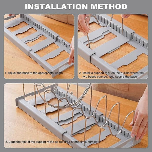 Pan Organizer, Pan and Pot Organizer Drawer, Expandable Storage Rack for Kitchen Utensils with 10 Compartments