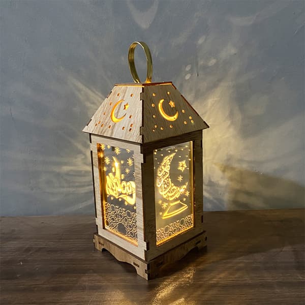 Wooden Wind Lantern Creative Eid Decorative LED Light for Indoor Outdoor C C