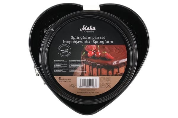 Baking Pans with Removable Bottom – 2-pack Heart-shaped & Round Svart black