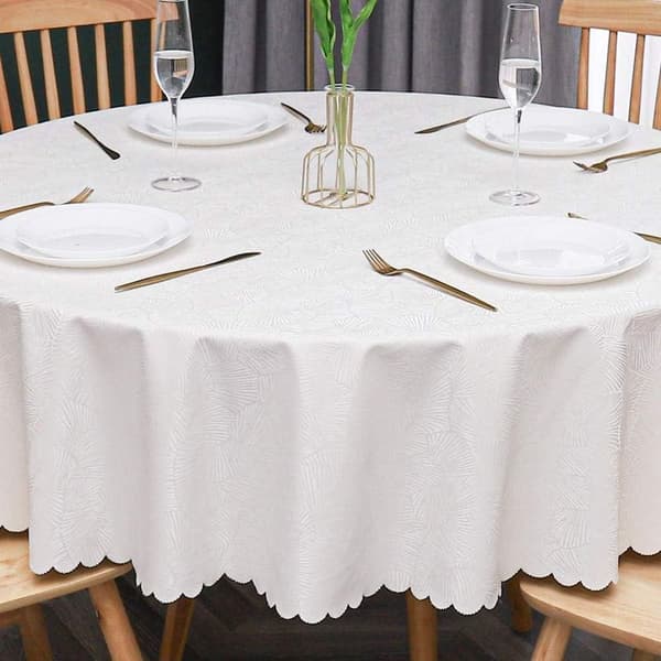 Round PVC Tablecloth Stain-Resistant Waterproof Dining Tablecloth Striped White-140cm White White