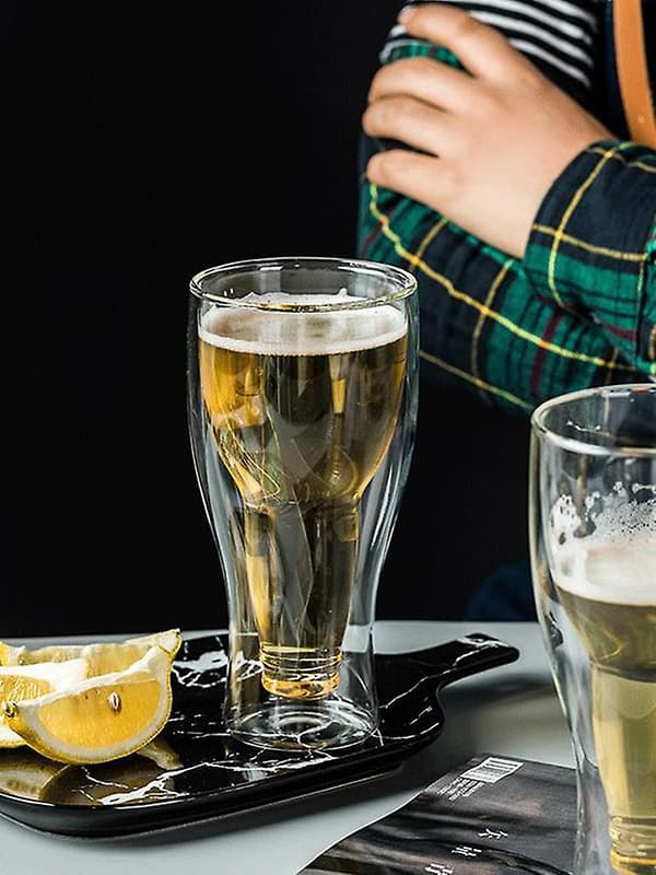Transparent Double Wall Upside-Down Beer Glass for Draft Beer, Soda, Tea, 250ml Transparent 250ml Transparent 250ml