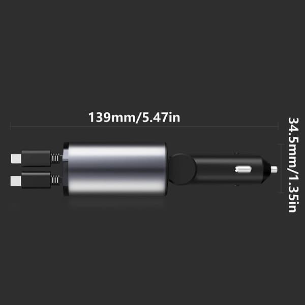 Udtrækkelig Biloplader til Telefon USB C Bilopladeradapter med PD20W Hurtigopladningskabel til Smartphones og Tablets
